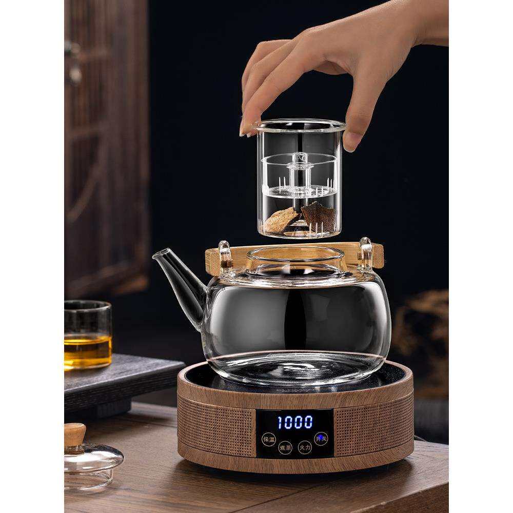 2025新款电陶炉煮茶器蒸煮一体耐高温玻璃泡茶家用茶具烧水壶套装