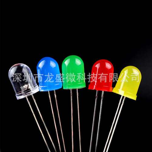 F8直插LED灯珠 8MM发光二极管红白黄蓝翠绿色RGB七彩圆头高亮