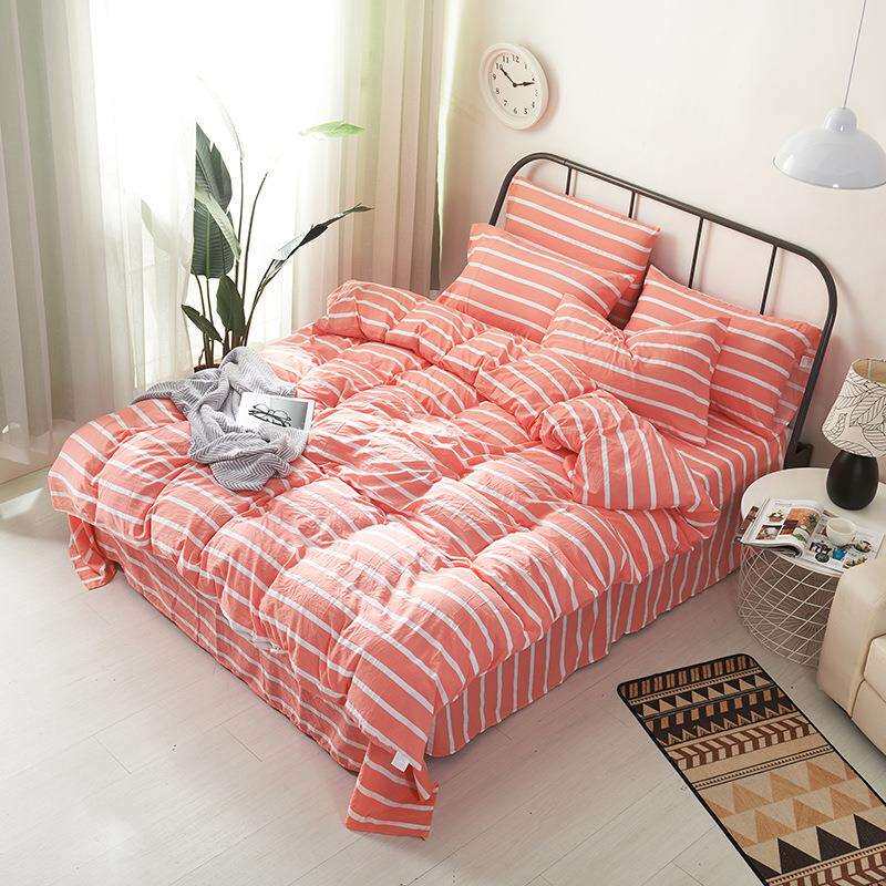 床上用品180X220cm裸睡水洗棉四件套床单被套1.5/1.8m床上用品
