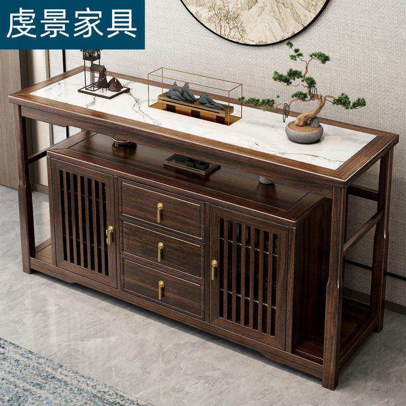 新中式乌金木实木餐边柜现代中式餐厅入户玄关柜储物茶水柜收纳柜