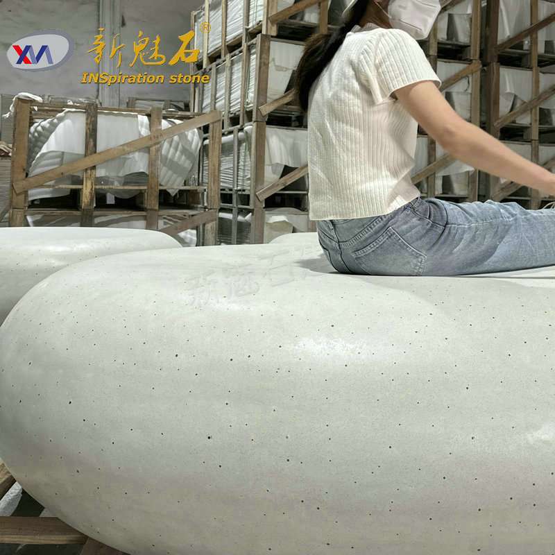 大号grc混凝土鹅卵石休息凳发光椅餐厅公共区美观发光水泥空心凳