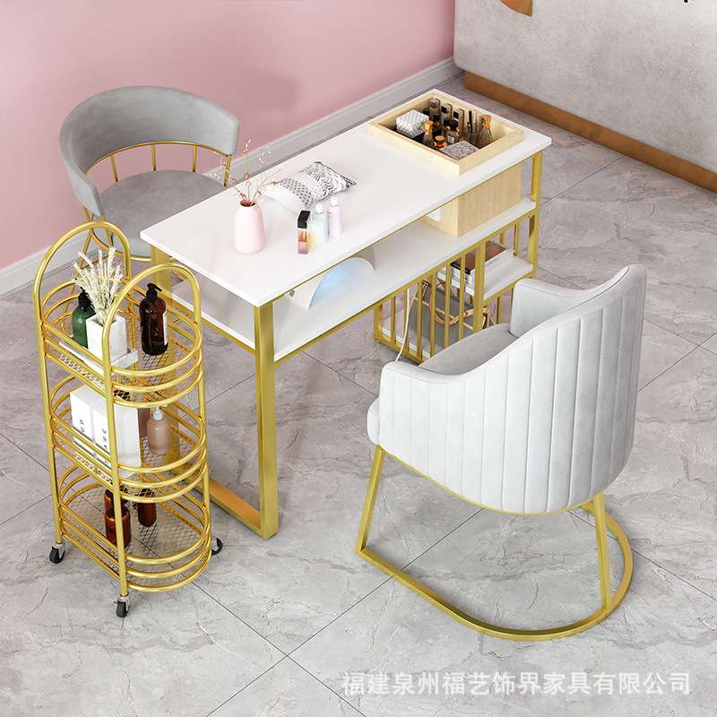 网红双层美甲桌椅组合 美甲店带抽屉双人修甲台 多功能美甲桌套装