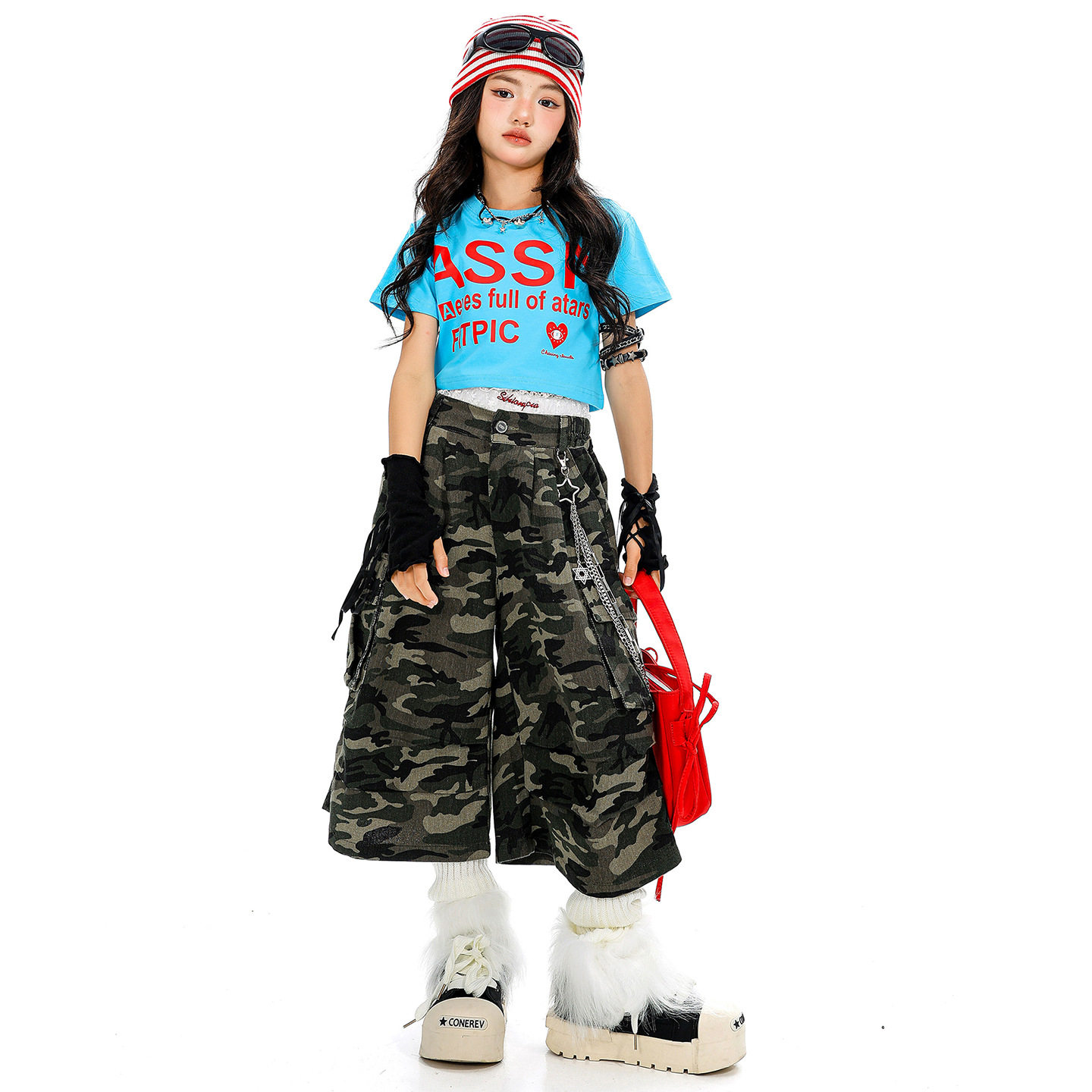 2026新款女童爵士舞服装潮酷时髦短袖迷彩中裤套装少儿jazz韩