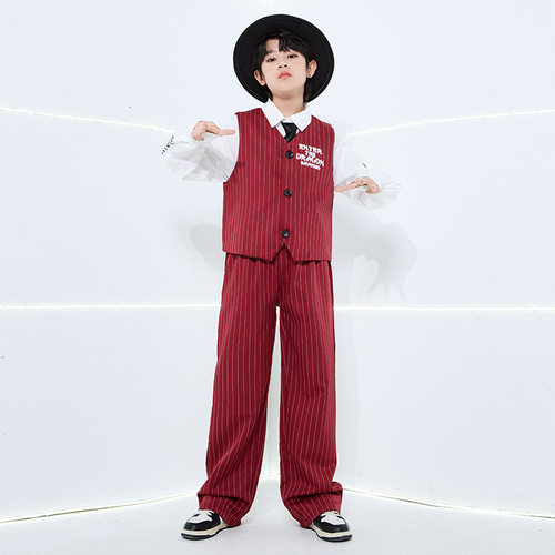2026新款儿童爵士舞套装西装马甲潮服男女童街舞Popping演
