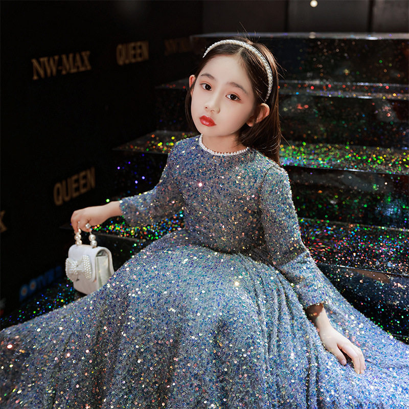2026新款女童生日公主裙儿童亮片晚礼服小主持人模特走秀钢琴演出