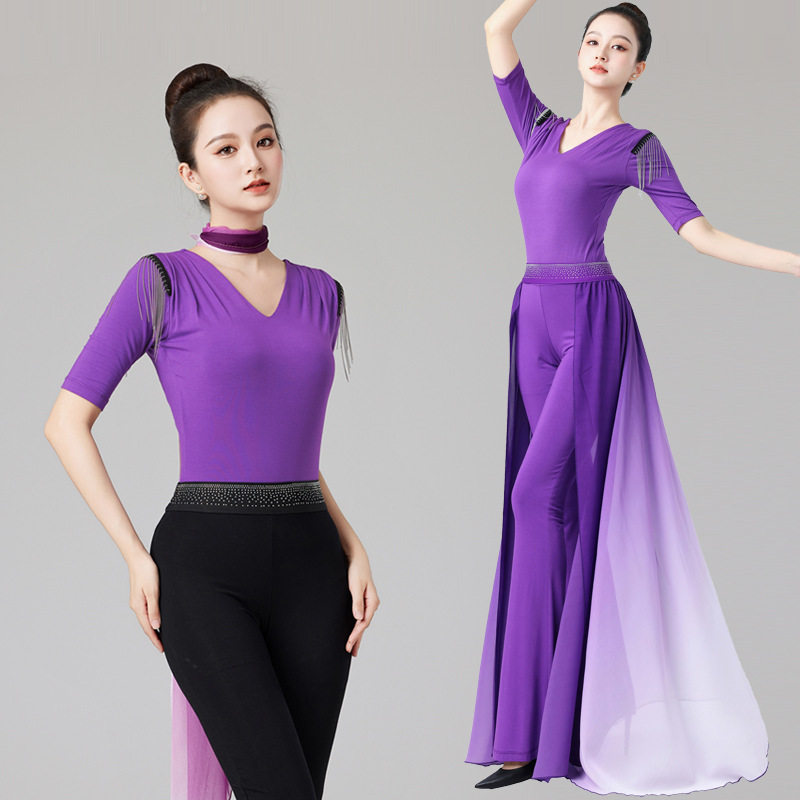 2026新款形体服女连体套装秋季莫代尔修身带暗扣长袖舞蹈演出服高