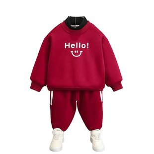 2025新款男童卫衣套装秋冬新年痞帅小童装男宝宝秋冬加绒小孩