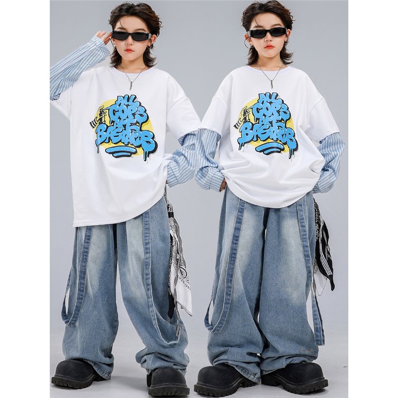 2026新款儿童街舞演出服男女童hiphop假两件套装潮酷炸街表