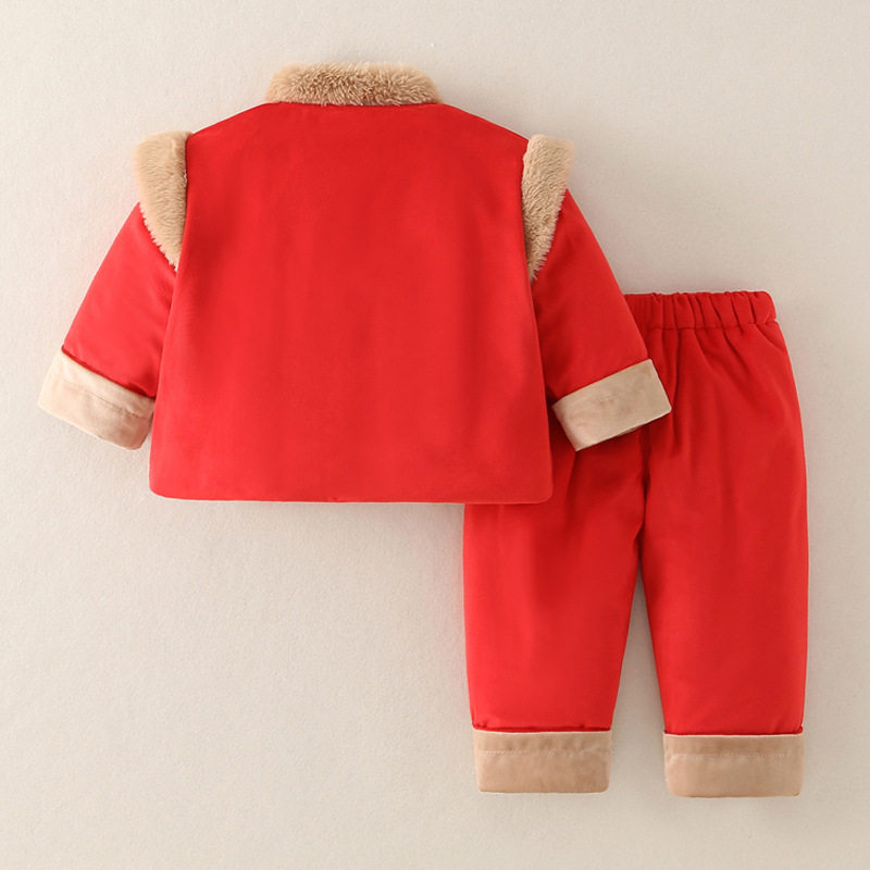 2025新款男女童冬装国潮棉服套装喜庆拜年服宝宝加厚红色新年