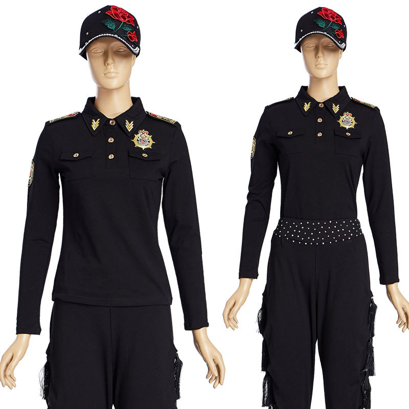 2026新款水兵舞服装全新女套装纯棉修身纯色长袖广场舞演出服高品