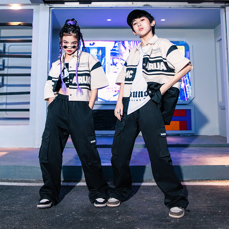 2026新款街舞儿童潮服hiphop童装嘻哈机车风衬衫外套男童套