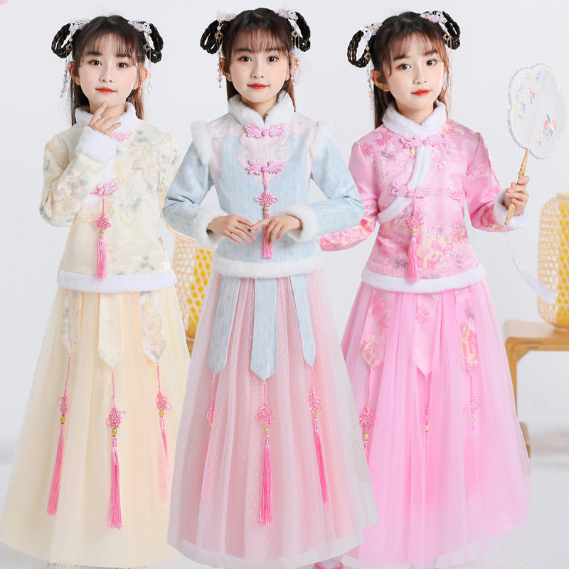 2026新款儿童拜年服中国风汉服加厚棉服古装公主裙女童喜庆唐装演