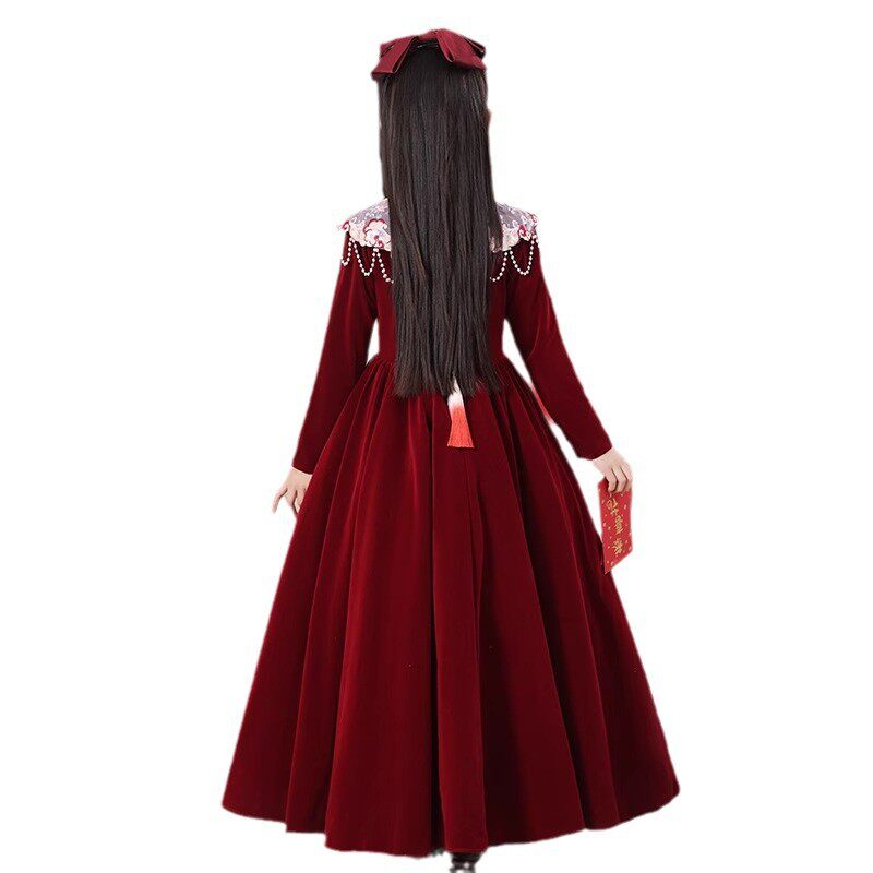 2026新款红色女童生日礼服春季主持人花童公主裙儿童钢琴演
