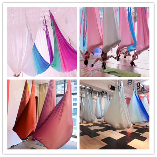 空中瑜伽吊床渐变彩色高空微弹力无缝吊绳家用反重力室内瑜伽馆用