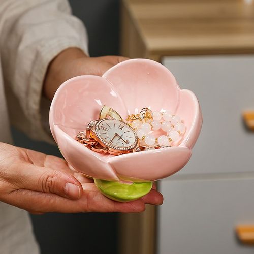 陶瓷花朵入户玄关门口放钥匙扣梳妆台装饰托盘收纳盒客厅鞋柜摆件