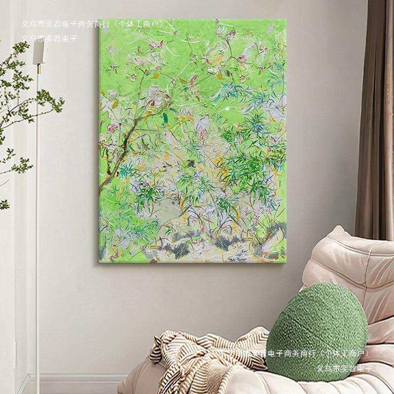 花卉肌理挂画感客厅装饰画植物纯手绘油画玄关画抽象大气绿色