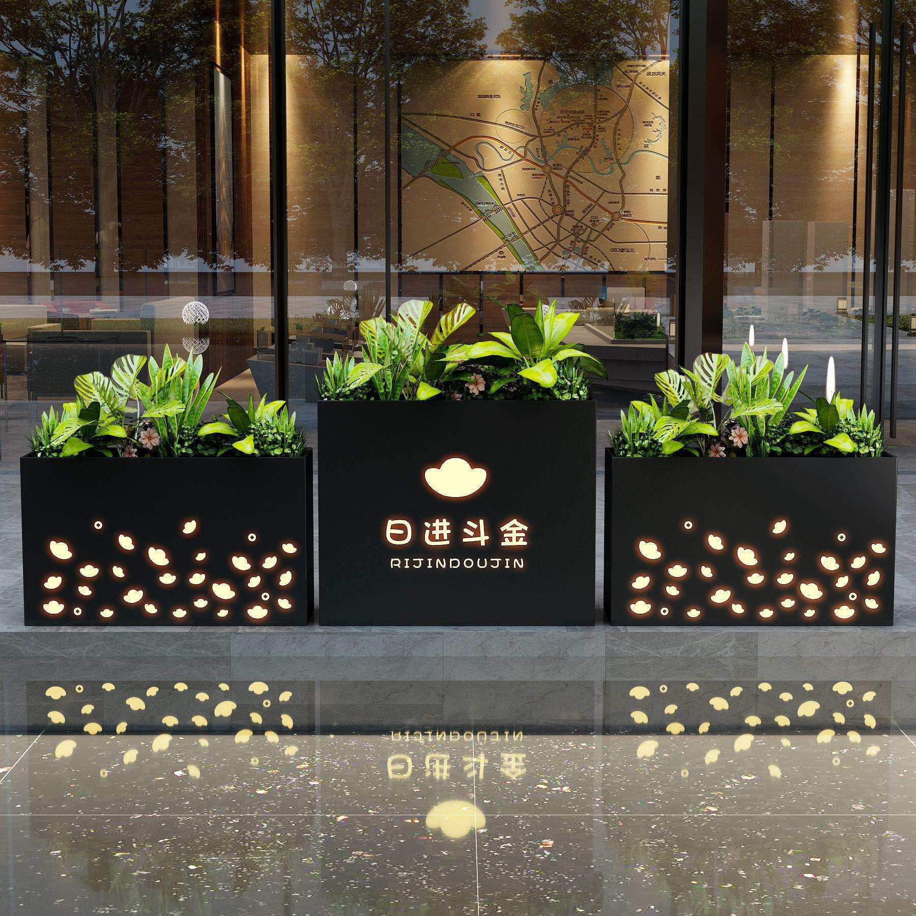 户外不锈钢花箱发光外摆花坛隔断花槽花池花架商业街发光花箱