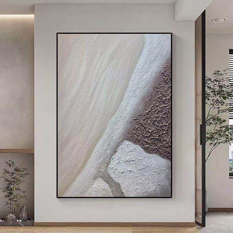纯手绘高档油画现代抽象客厅玄关装饰画丙烯石英砂肌理挂画落地画