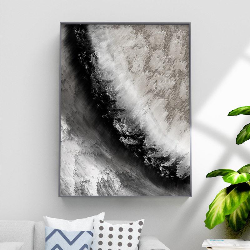 纯手绘油画简约黑白灰客厅玄关抽象装饰画卧室立体肌理轻奢挂画