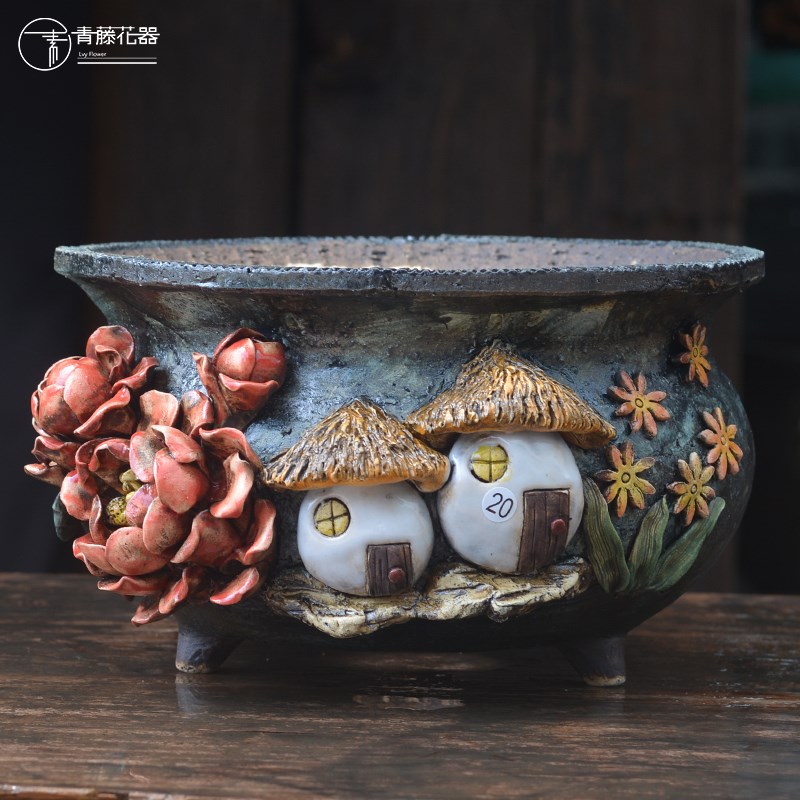 手工韩式多肉花盆群生大口径盆麦饭石粗陶多肉壶绿植肉锥拼群