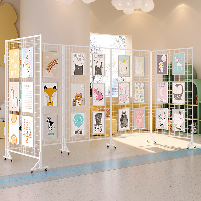 加粗铁艺网格幼儿园作品展示架校园折叠展示架画展网架格子饰品架