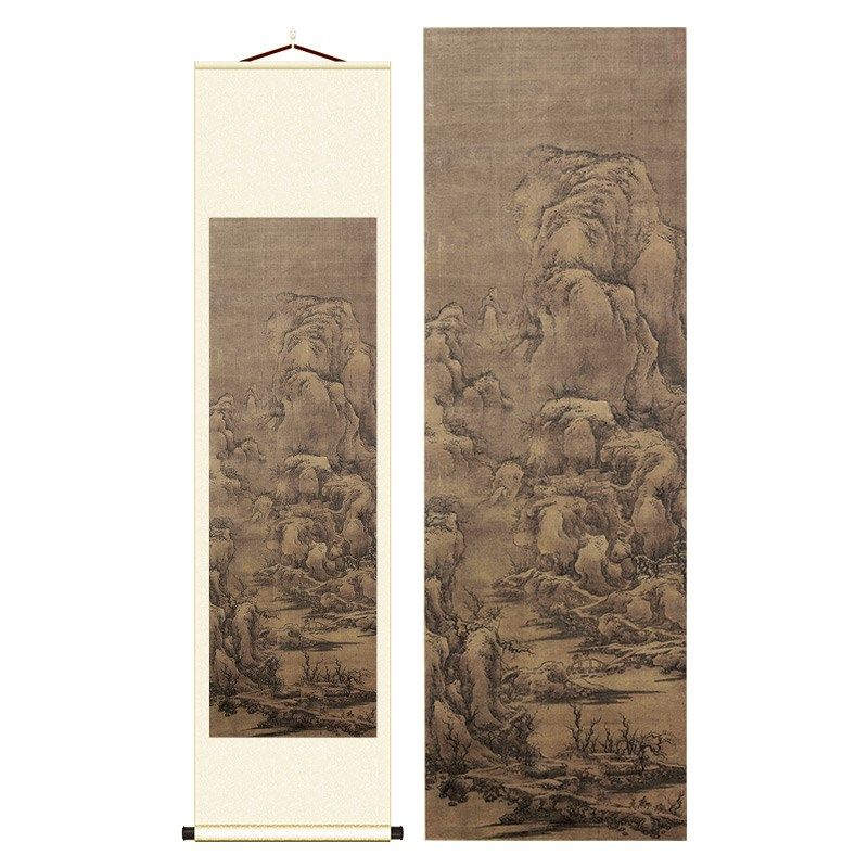 宋 雪山行旅图国画真迹高清微喷复制竖轴挂画客厅玄关装饰画临摹
