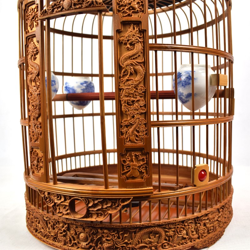 花花画眉鸟笼子竹制精品全套配件贵州手工雕刻老竹八哥生头鸟笼子