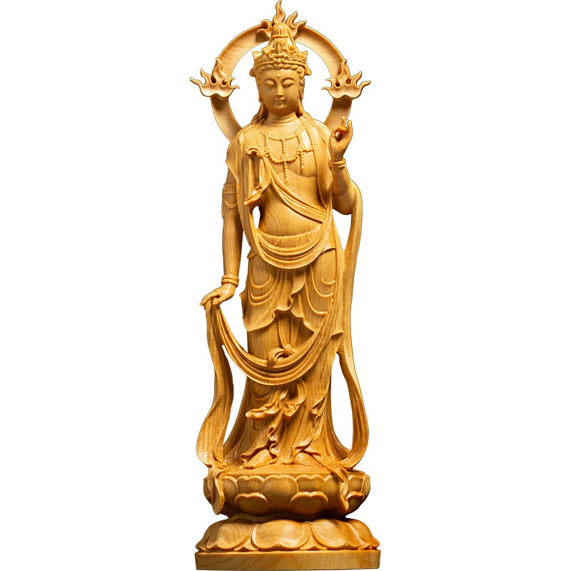 黄杨木雕观音实木风佛家用供奉佛堂雕刻工艺品水像摆件大势至菩萨