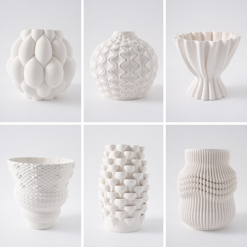 现代子约创意3D打印陶瓷花瓶摆件异形不规则大插简白色花器肚干花