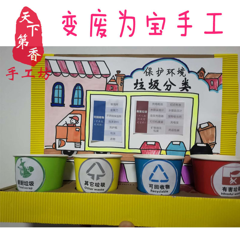 变废为宝 废旧利用 环保手工 桶圾 类分纸杯垃圾垃 手抄报制作