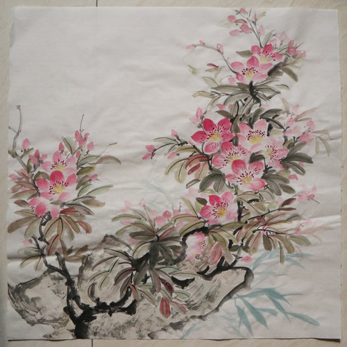 桃花图国画纯手绘无框无款可提字三尺方斗玄关客厅餐厅中式装饰画