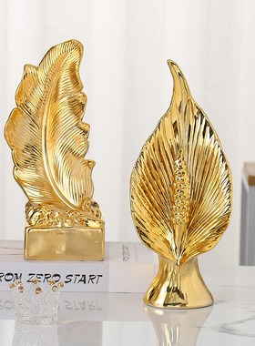 欧式金叶子摆件家里客厅酒柜陶瓷摆设办公室隔断博古架桌面装饰品