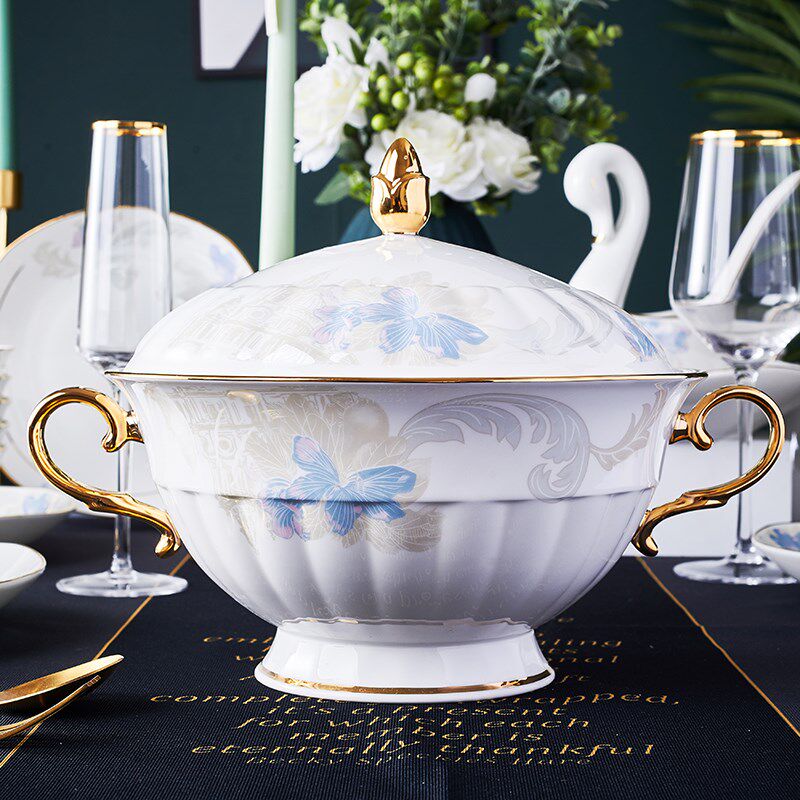 餐具瓷器套装景德镇陶瓷釉中彩60头欧式碗碟盘家用结婚会所瓷