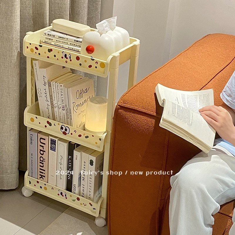 书架小推车置物架带轮落地可移动阅读书柜家用客厅多层整理收纳架