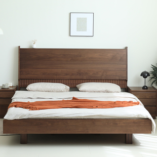 北美黑胡桃木悬浮床全实木床纯实木简约极简主卧榫卯结构1米5