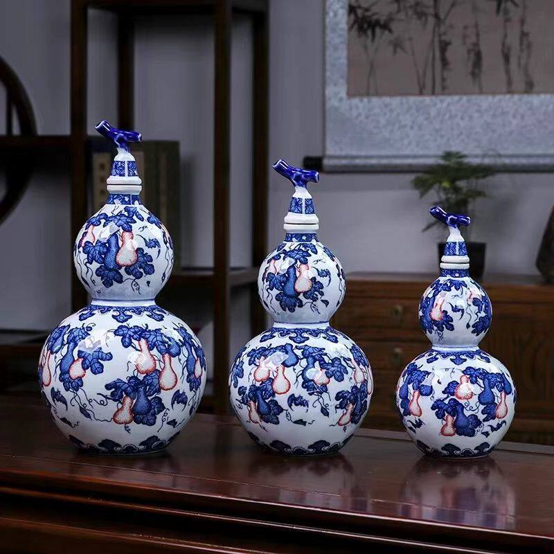 景德镇陶瓷空酒瓶酒坛酒罐酒壶酒具青花藤葫芦1斤2斤3斤5斤10斤