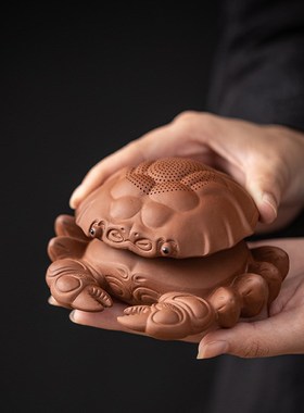 创意紫砂螃蟹可养茶宠摆件一体式过滤器家用功夫茶具茶叶茶漏配件