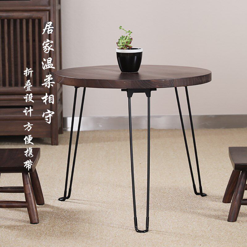 老榆木实木折叠桌家用小户型餐桌吃饭桌子简易饭桌摆摊四方桌圆桌