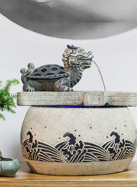 中式流水鱼缸摆件招财龙龟循环水民宿酒店前台办公室装饰开业礼品