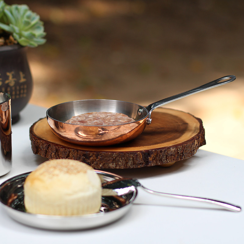 迷你!304不锈钢铜煎锅早餐煎蛋牛肉饼锅宝宝辅食热油铜小锅12cm