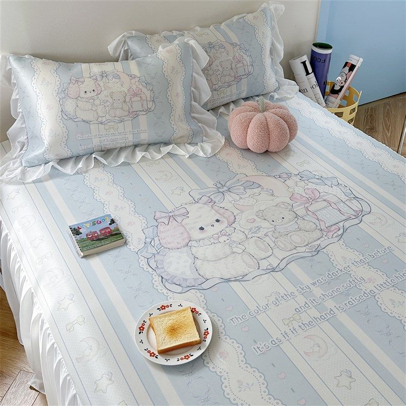 可爱少女公主风凉感夏日冰丝凉席三件套床裙款夏季空调软席可机洗,床上用品,冰丝席,淘宝优惠券,粉丝福利购,淘宝优惠卷