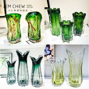 设计师款 饰 绿色创意重工琉璃花瓶餐桌插花办公室摆件样板间高级装