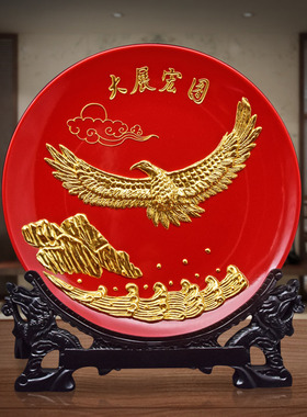 大展宏图老鹰桌面摆件漆线雕陶瓷工艺品摆件开业礼品办公室摆设