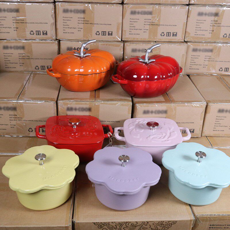 库存尾货微瑕珐琅锅铸铁锅家用炖锅煲汤锅异形番茄花瓣方形锅具