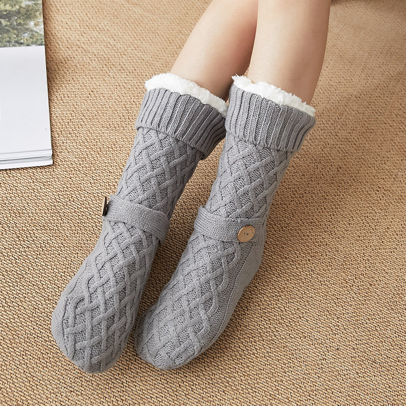 加绒超厚保暖女士地板袜家居防滑毛绒暖脚保暖护脚套秋冬睡眠袜