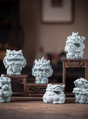 青砂瑞兽笔架石狮麒麟金蟾貔貅文房笔搁镇纸尺创意书房摆件装饰品