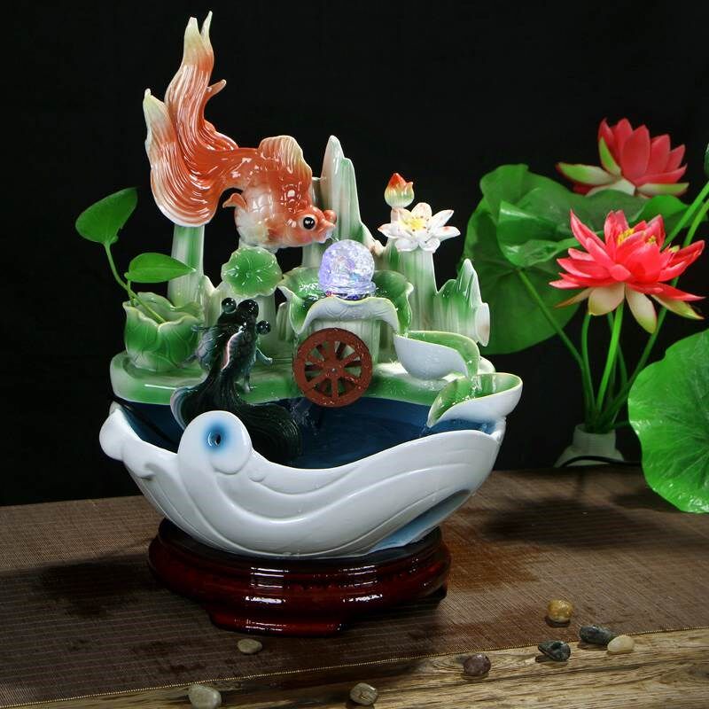 陶瓷流水创意摆件加湿器客厅办公室卧室招财桌面循环流水鱼缸装饰