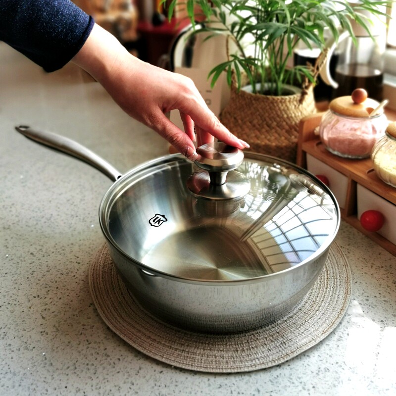 三口之家煎炒煮锅 304不锈钢三层钢小炒菜锅炖煲汤锅电磁炉 24cm