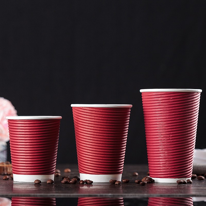 高档一次性咖啡杯纸杯奶茶杯双层瓦楞杯防烫打包热饮杯子商用带盖