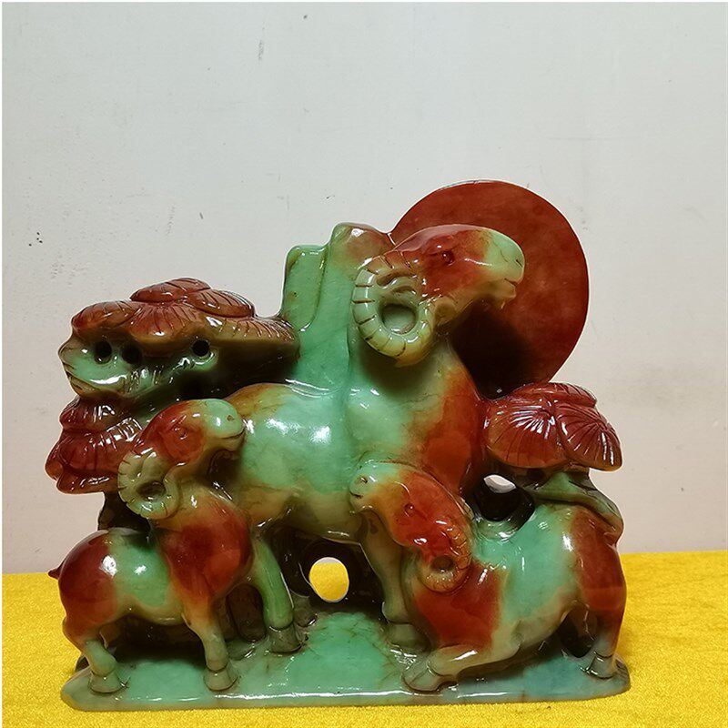 三羊开泰万事吉象如意连年有余鱼摆件天然岫玉家居办公室客厅玄关